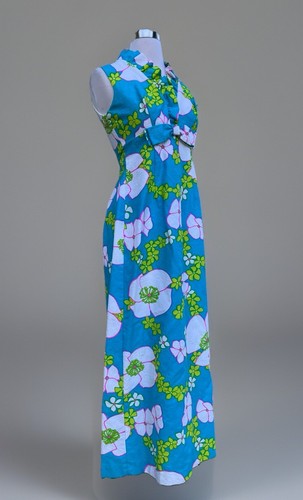 Vintage 1960s Miss Milli Hawaii Blue Sleeveless Empire Waist Maxi Dress Sz XS - Picture 7 of 14