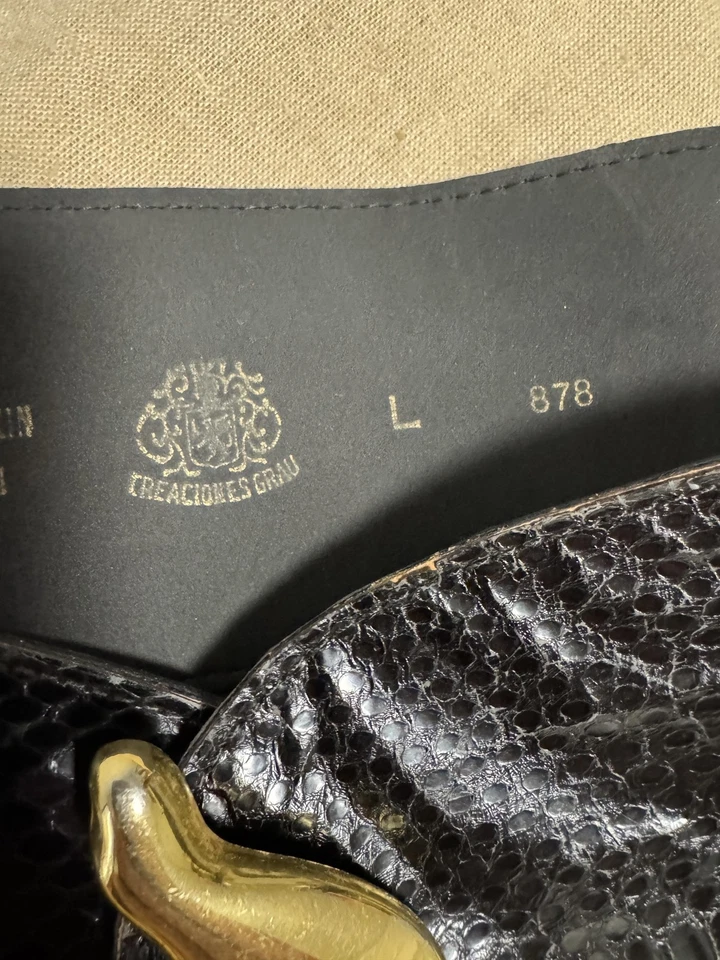 Cinto Creaciones cinza feminino grande preto pele de cobra genuína fivela de golfinho Espanha - Imagem 4 de 4