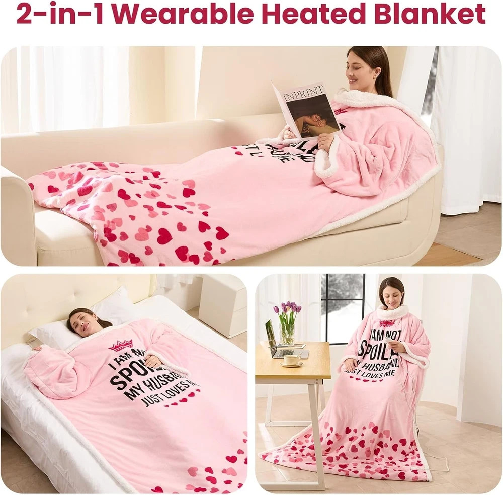 Wearable Heated Blanket with Sleeves Foot Pocket Electric Throw for Women Gift