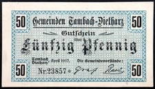 TAMBACH-DIETHARZ 1917 Blue 50 Pfennig German Notgeld