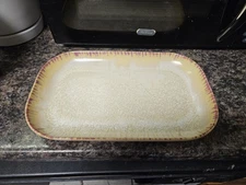 CREATIVE CO-OP Stoneware Plate Tray Reactive Glaze Rectangle Yellow