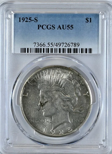 1925-S PEACE Silver Dollar AU55 PCGS Graded $1 Coin 7366