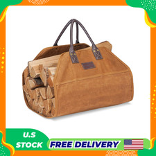 Firewood Carrier Waxed Canvas with Faux Leather Handle, Wood Carrier for Firewoo