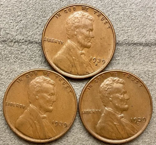 1939-p 1939-D 1939-S  Lincoln Wheat Cents - [XF EF] Extremely Fine ~ B692
