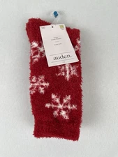 Auden Women’s Cozy Crew Socks Super Soft - Red/white Snowflakes Shoe Size 4-10