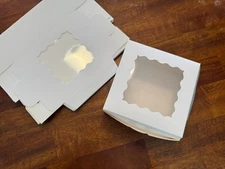 White Bakery Box with window - 6" x 6" x 3"; open box; set of 21
