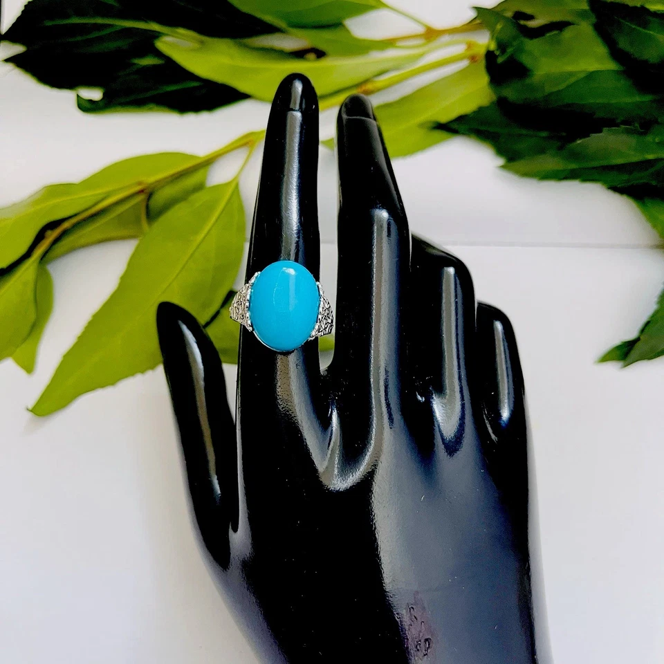 Anillo Turquesa Natural Bella Durmiente Turquesa Hecho a Mano Plata 925 Ajustable Foto 4 de 4