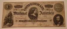 1864 $100 Hundred Dollar CONFEDERATE STATES OF AMERICA Currency Note very nice