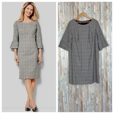 Talbots 16W Glen Plaid Sheath Dress Bell Sleeve Career Houndstooth Suiting $169