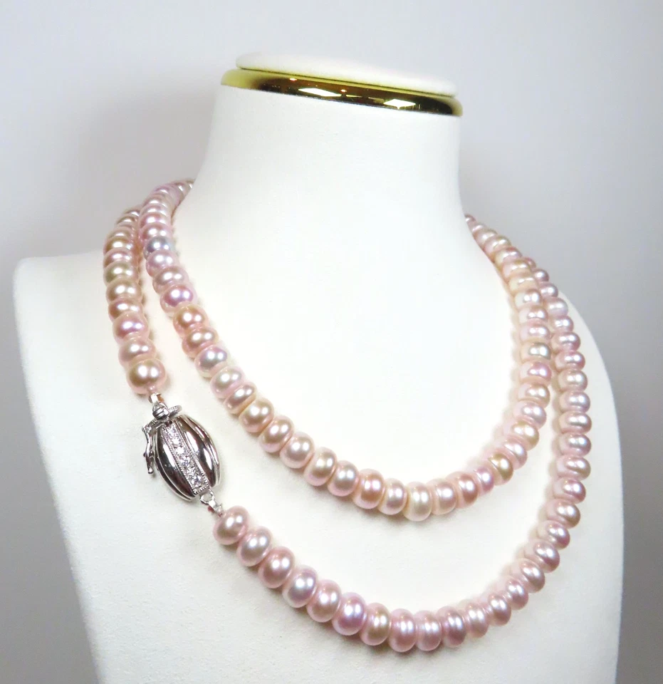 Collar de perlas cultivadas semi redondas rosa plata de ley cierre de caja Foto 3 de 4