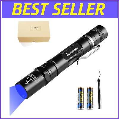 High-Power 365nm Blacklight Flashlight - Includes 2 AA Batteries for Easy Use
