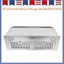 30 inch Built-in Insert Range Hood Integrated 600 CFM 3-speed Kitchen Vent LED