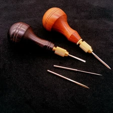 Leather Craft Wooden Handle Hand Sewing Needle Chisel Head Replaceable Awl Tools
