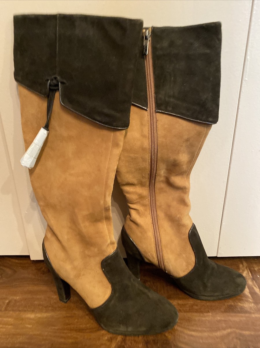 Colin Stuart Two-Tone Brown and Black Tall Leather-Suede Boots Colin Stuart Boots for Women main image 3