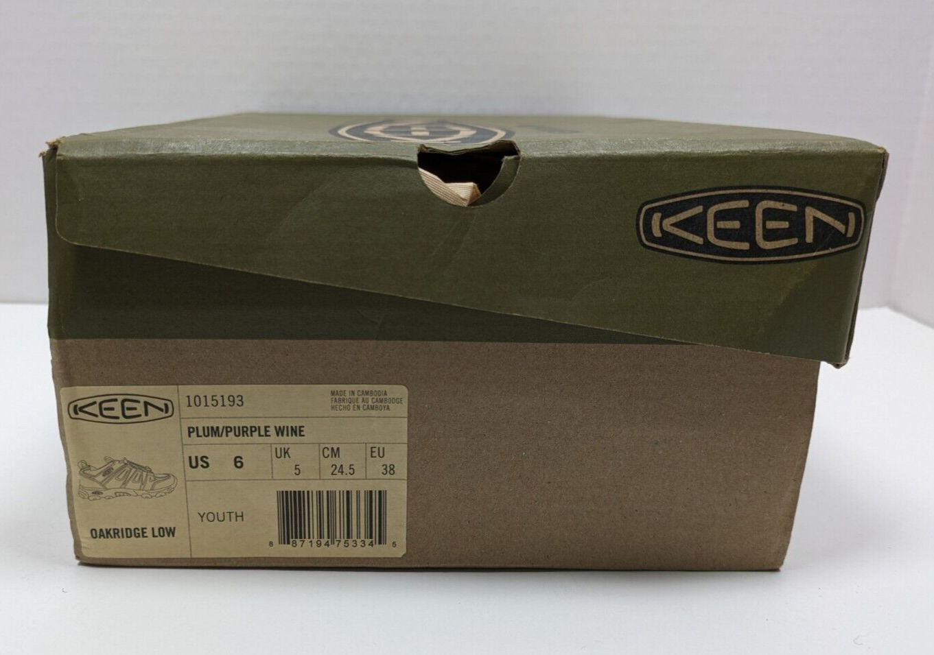 NUOVE scarpe da trekking Keen Oakridge Low Youth taglia 6 bambino grande prugna viola vino Keens nuove con scatola