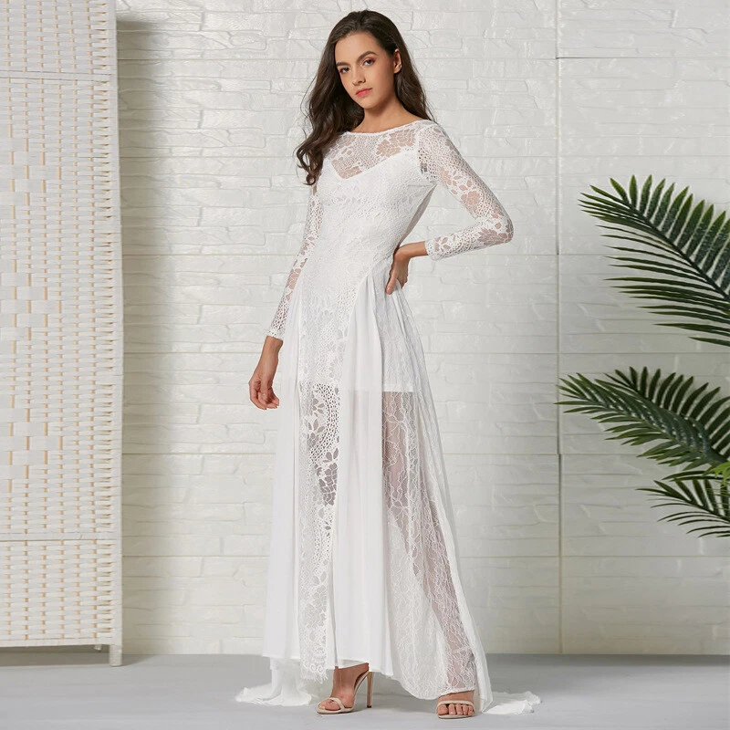 schlichtes Spitze Brautkleid Hochzeitskleid Kleid Braut rückenfrei weiß BC895 - Bild 3 von 4