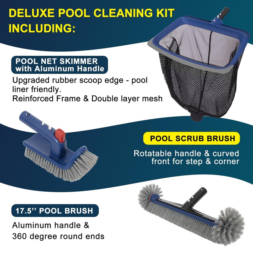Deluxe Swimming Pool Cleaning Kit Including Pool Skimmer Net With ...