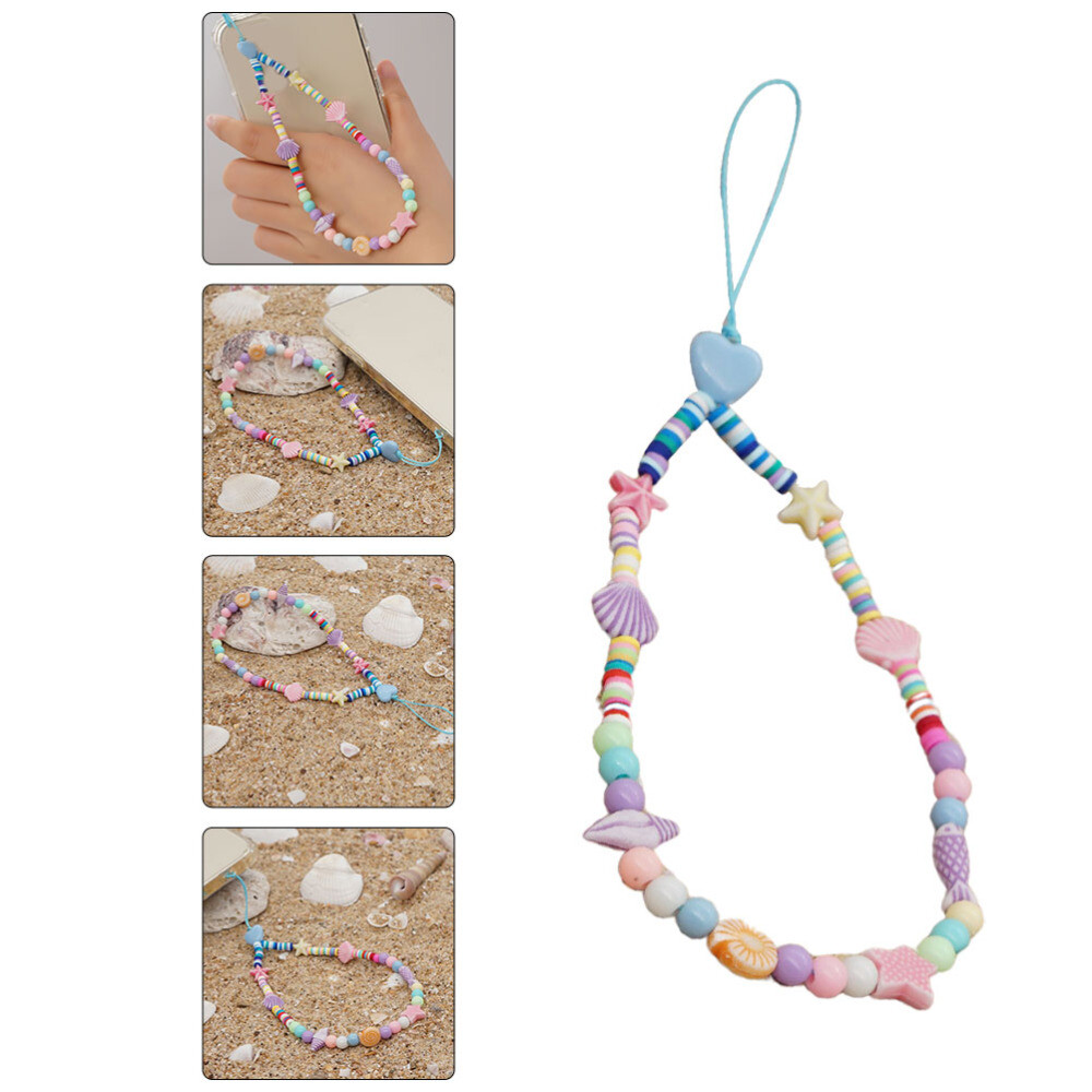 2 Pcs Beaded Phone Lanyard Shell Charm Chain for Women