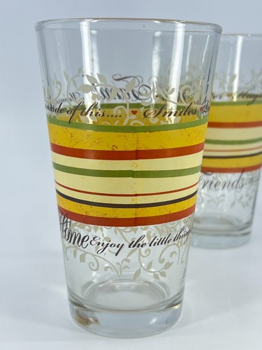 2 Vintage Libbey Glasses Tumblers Striped Family and Friends Drinking Glasses - Picture 3 of 18