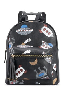 OMG Accessories, Girls Glitter Black Mini Backpack Space