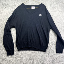 Vintage 80s Nike Sportswear V-Neck Long Sleeve Sweater Black No Tag Size L 
