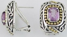 LARGE 2.70CT AAA AMETHYST 14KT YELLOW GOLD 925 SILVER CLIP ON HANGING EARRINGS