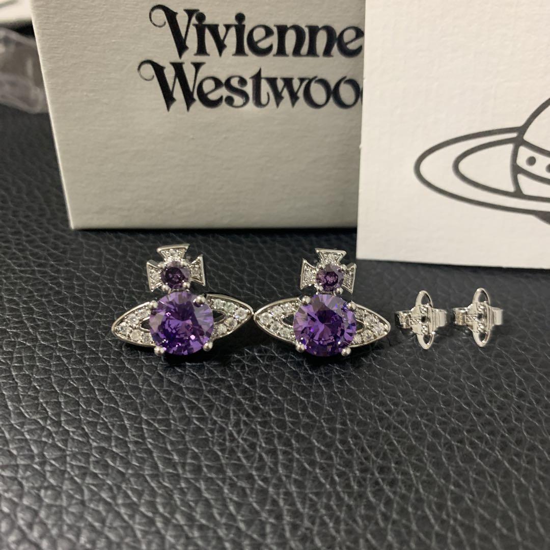✨Vivienne Westwood ✨ Vivienne Westwood Earrings Crystal Orb Silver Purple IN BOX