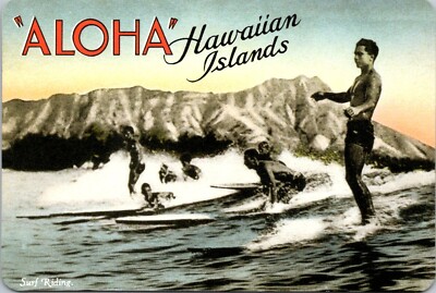 Aloha Greetings from Hawaiian Islands Vintage Photo of Surf Riding Cont Postcard