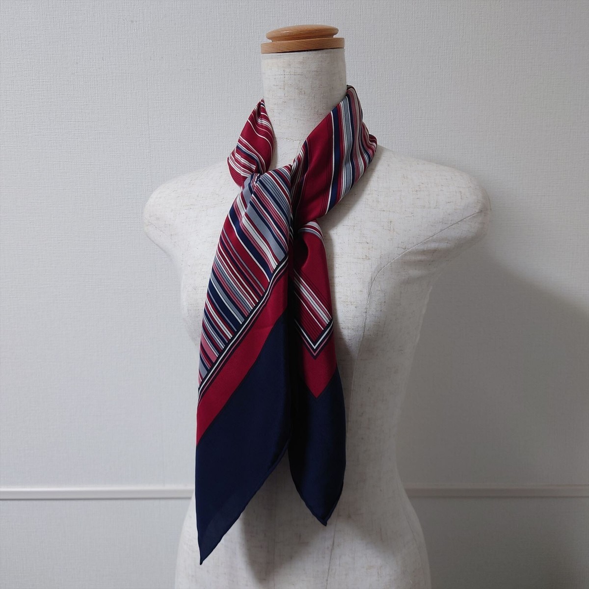 Yves Saint Laurent scarf 78cm 30″ square silk stripe navy | eBay