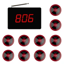 SINGCALL Wireless Calling System, 1 Small Receiver and 10 Pagers