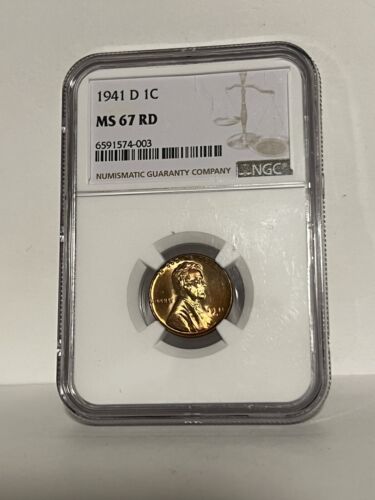 1941-D Lincoln Wheat Cent NGC MS67 RD - Afbeelding 1 van 2