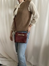 Rare 90s Moschino Maroon Brown Leather Gold Letters Crossbody Bag Birthday Gift