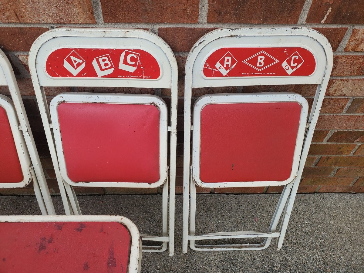 50's ABC Children Red Metal Folding Table & 4 Chairs F.C. Castelli