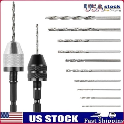 2pcs 3-jaw keyless drill chuck, 1/4'' hex shank drill adapter w/ 10X drill bits