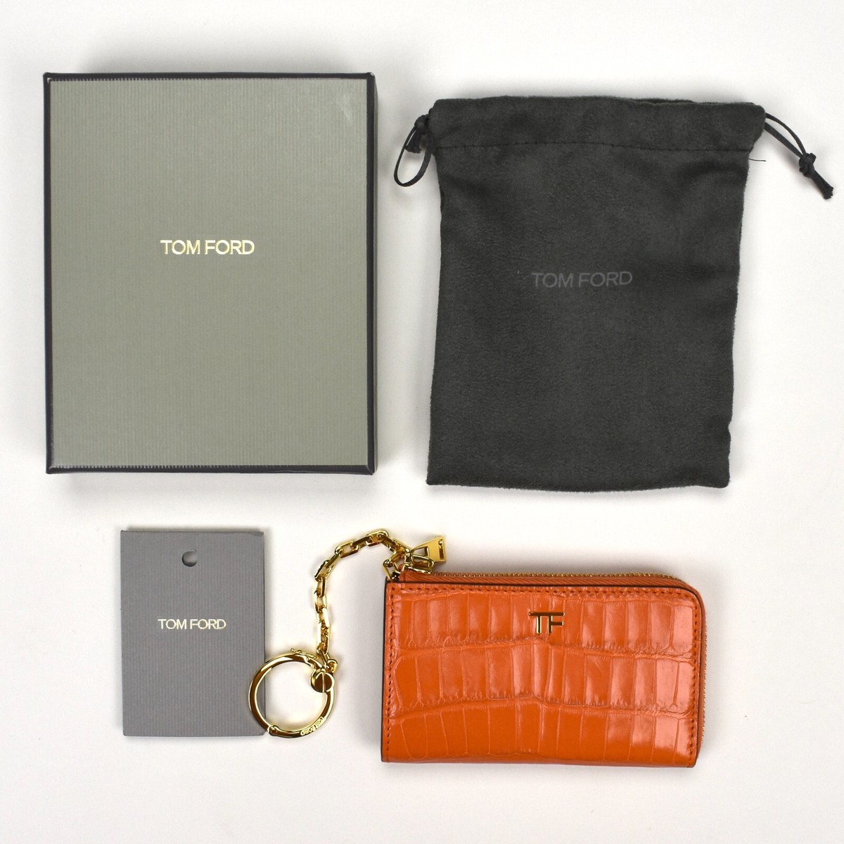 NWT $2290 TOM FORD Exotic Real Alligator Zip Chain Card