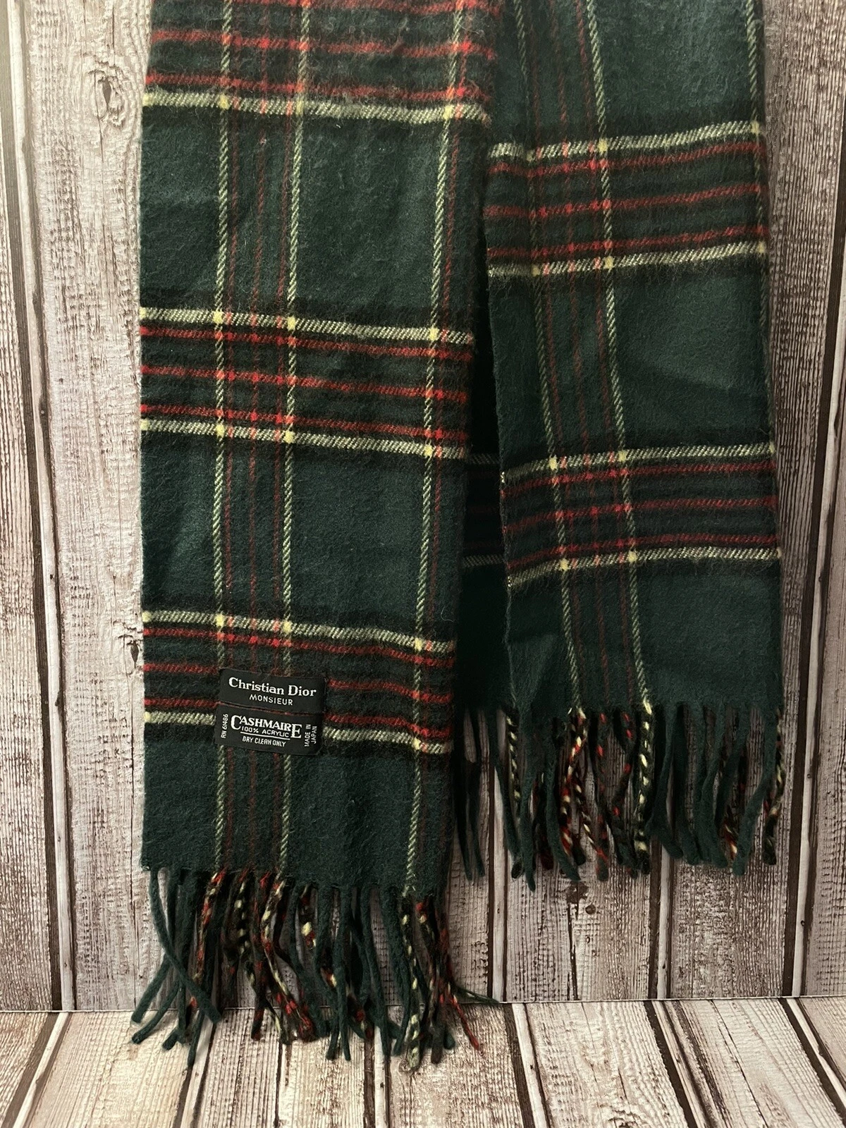 Foulard homme Christian Dior Monsieur vintage vert plaid frange écuc