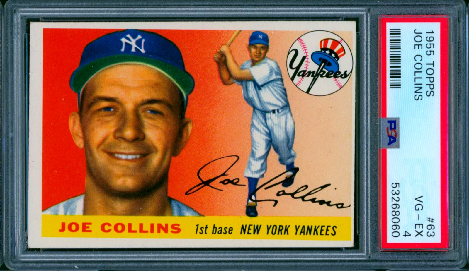 1955 Topps JOE COLLINS #63 New York Yankees PSA 4 VG-EX SP Nice Color