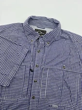 Drake Mens M Waterfowl Wingshooters Purple Check Short Sleeve Vented Shirt Read