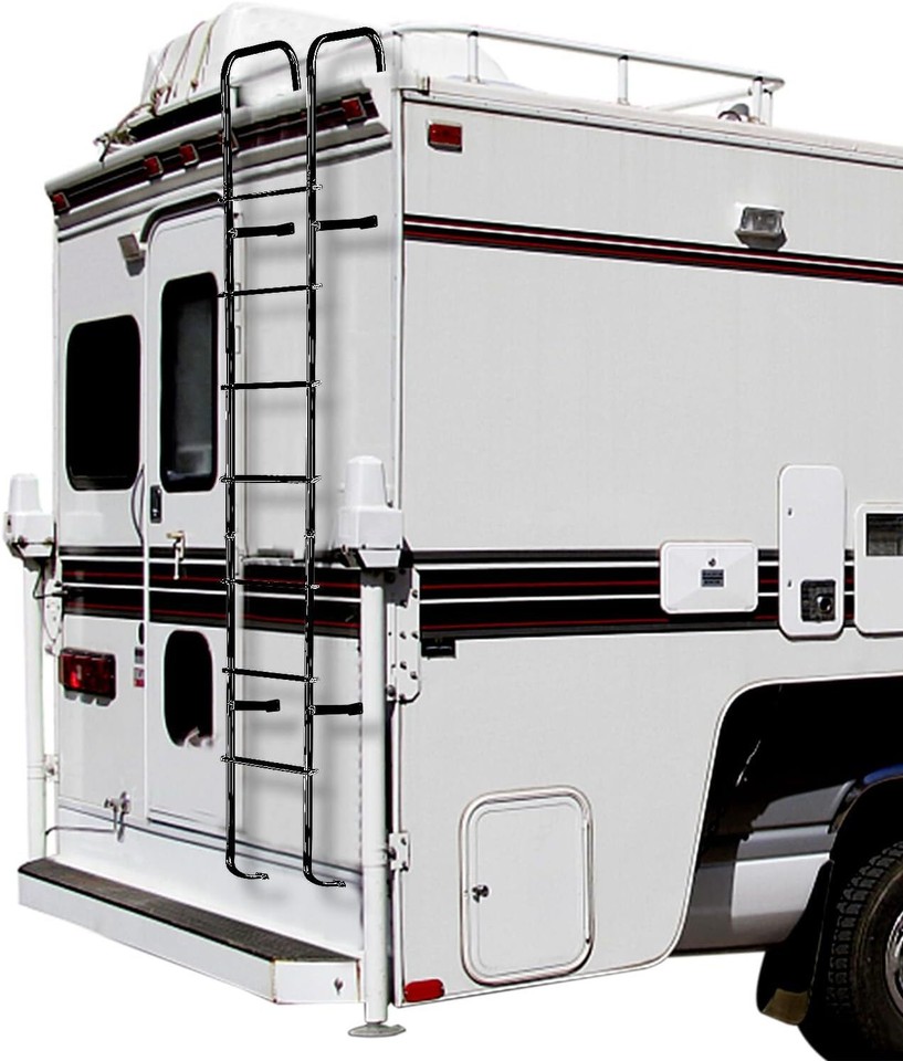 External Rv Ladder Exterior RV Ladder 7.6 to 8.4 ft Black Aluminum Travel Trailer Camper ...