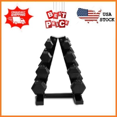 Cap Barbell 100 lb Cast Iron Hex Dumbbell Weight Set with Rack, Black