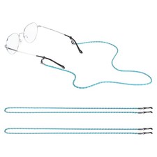 3 Pcs Eyeglass Strap, 27.6 Inch Braided PU Leather Eyeglass Chains, Sky Blue