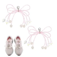 2 Pcs Pearl Bow Shoe Charm Star Tassel Bowknot Shoe Decoration, Pink