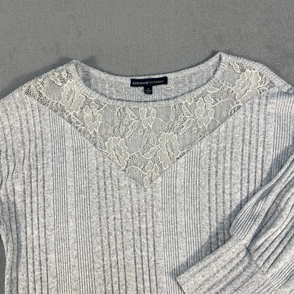 Женский кружевной серый свитер Adrienne Vittadini, 3/4 пухлые рукава с манжетами, размер S - Изображение 2 из 4