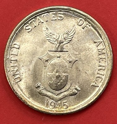 1945 S Philippines Silver 50 Centavos, Gem Uncirculated. Lustrous