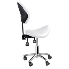 Hydraulic Adjustable Rolling Spa Saddle Stool - Ergonomic, Swivel Wheels - White