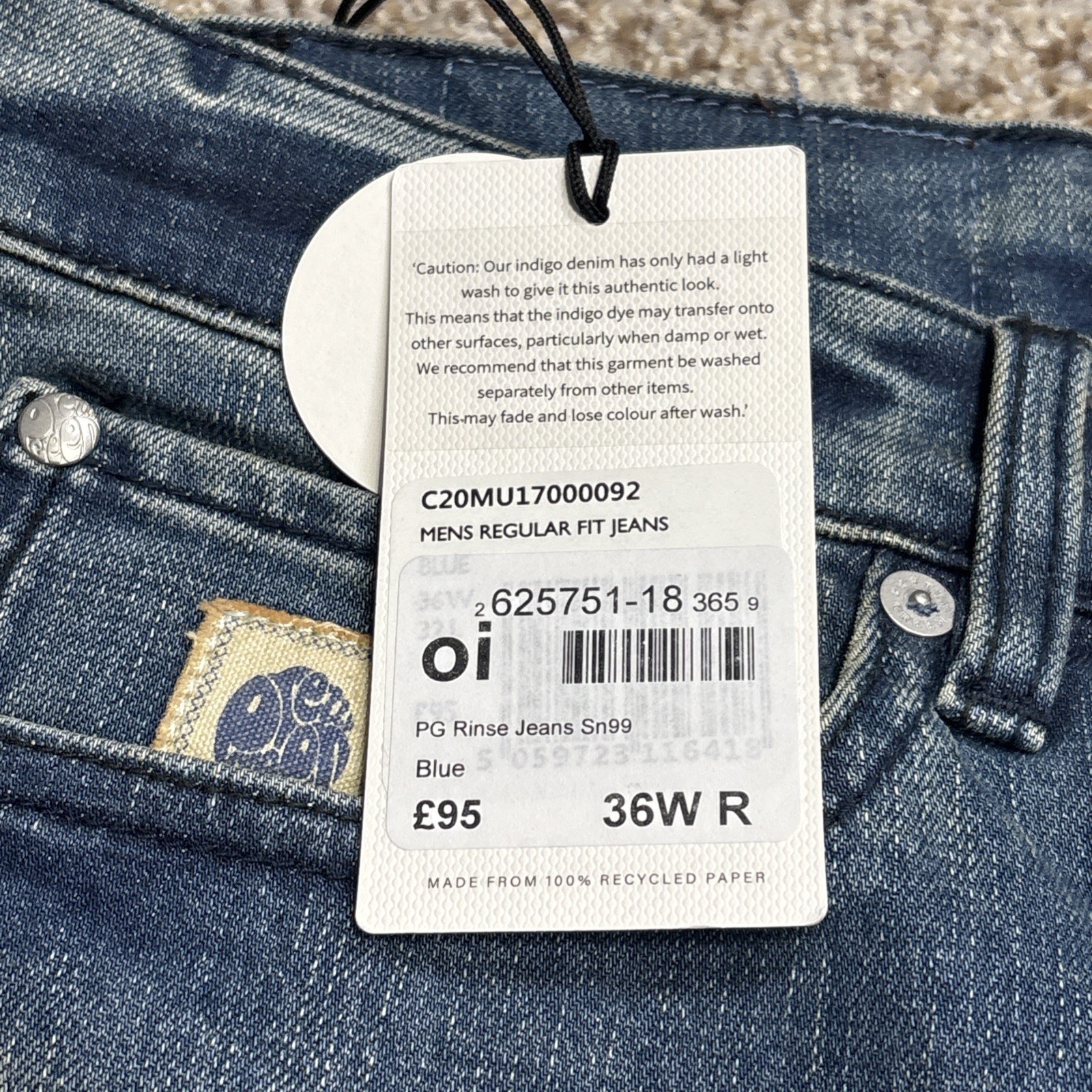 Pretty Green Jeans 36x32  Denim Burnage Regular Fit Button Fly New Fits 35 X 31 - View 6