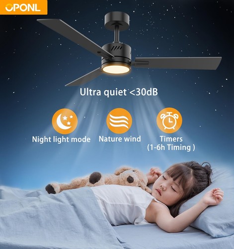 42" Black Ceiling Fan with Light, Remote Control, Downrod Mount, Noiseless, R... - Bild 7 von 8