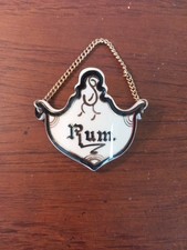 VINTAGE ANTIQUE CERAMIC DECANTER LABEL , RUM, HAND PAINTED USED