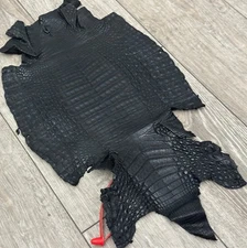 Black Caiman Crocodile belly Hide Leather Skin real alligator Remnant Croc 346