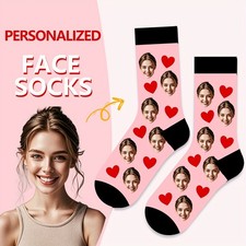 1 Pair Unisex Personalized Custom Photo Mid-Calf Socks Couple Custom Socks Gift  